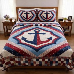Coastal Anchor Nautical 3 Piece Quilted Bedding Set Gift For Beach Lovers