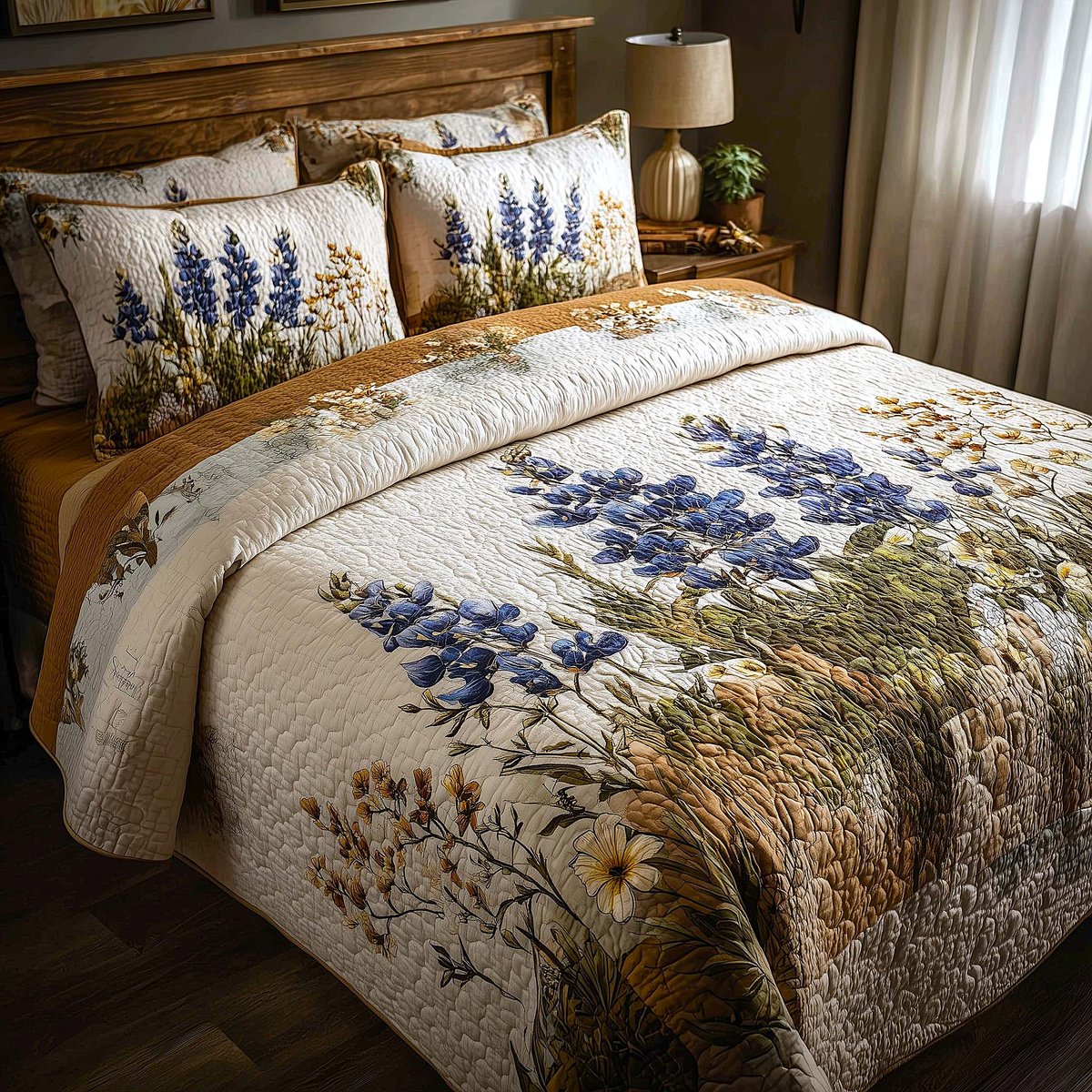 Bluebonnet Bliss 3 Piece Quilted Bedding Set Gift For Western Lovers