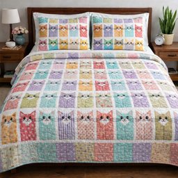 Cat Serenity 3 Piece Quilted Bedding Set Gift For Cat Lovers