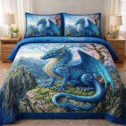 Majestic Dragon 3 Piece Quilted Bedding Set Gift For Fantasy Lovers