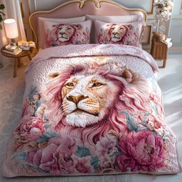 Royal Lion 3 Piece Quilted Bedding Set Gift For Lion Lovers