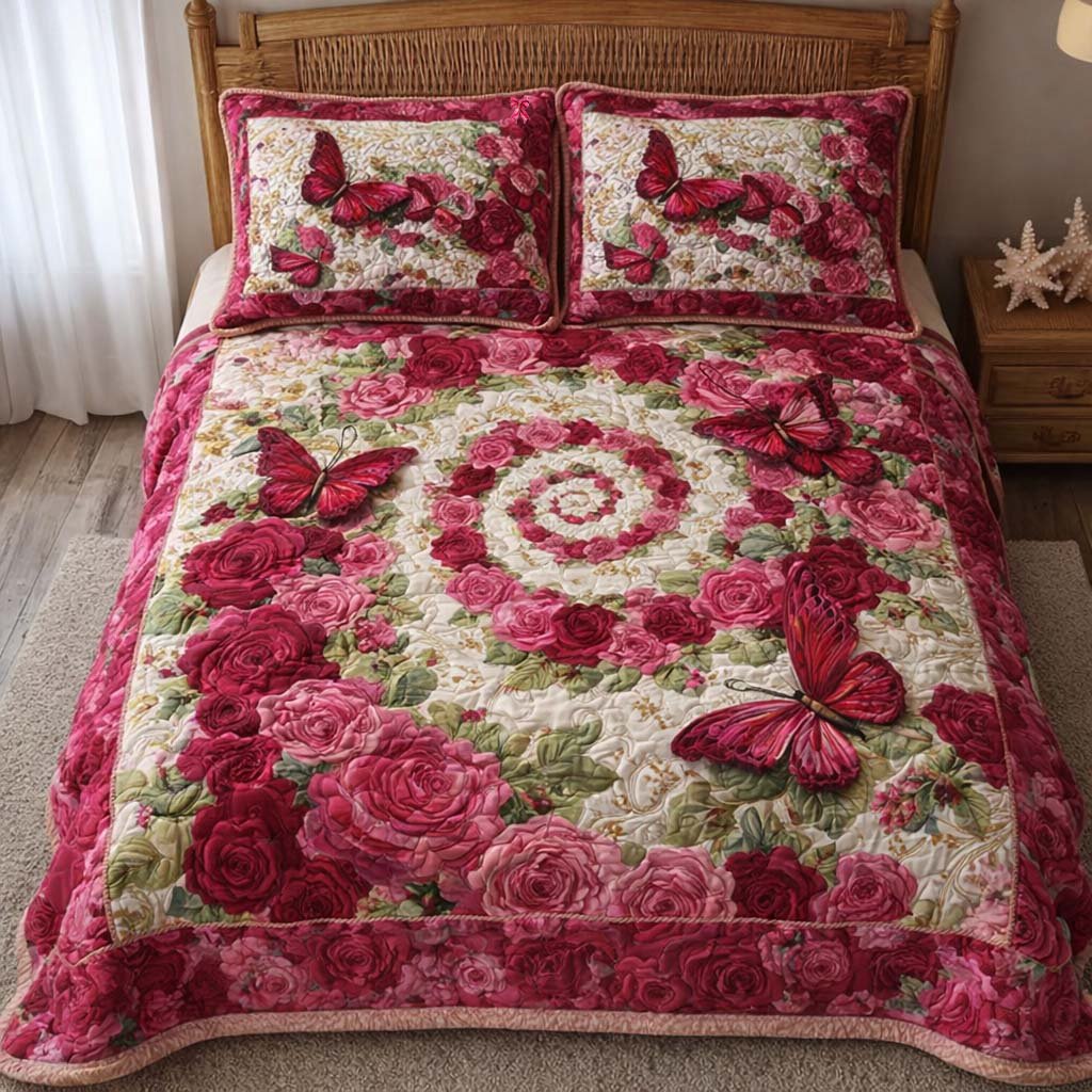 Butterfly Garden 3 Piece Quilted Bedding Set Gift For Butterfly Lovers