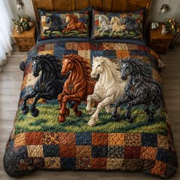 Weathered Gallop Horse 3 Piece Quilted Bedding Set Gift For Horse Lovers