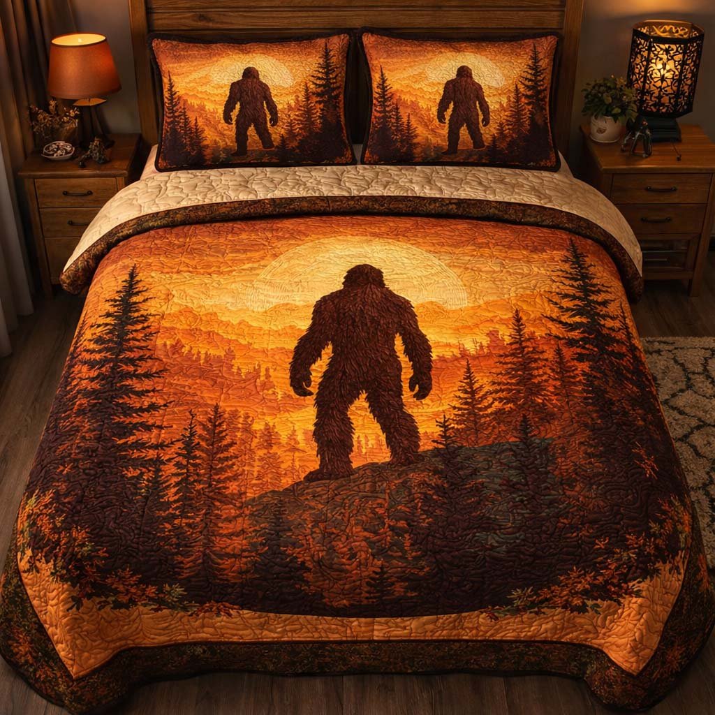 Rustic Trail Bigfoot 3 Piece Quilted Bedding Set Gift For Nature Lovers