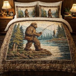 Bigfoot River Catch 3 Piece Quilted Bedding Set Gift For Nature Lovers