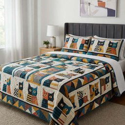 Cat Serenity 3 Piece Quilted Bedding Set Gift For Cat Lovers