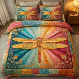 Garden Dragonfly 3 Piece Quilted Bedding Set Gift For Butterfly Lovers
