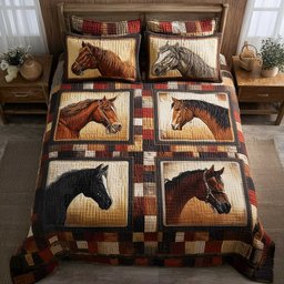 Ranch Life Horse 3 Piece Quilted Bedding Set Gift For Western Lovers