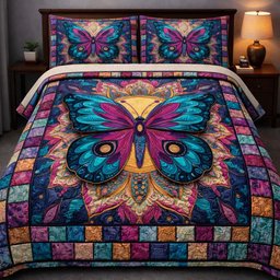 Radiant Butterfly Mosaic 3 Piece Quilted Bedding Set Gift For Butterfly Lovers