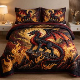 Majestic Dragon 3 Piece Quilted Bedding Set Gift For Fantasy Lovers