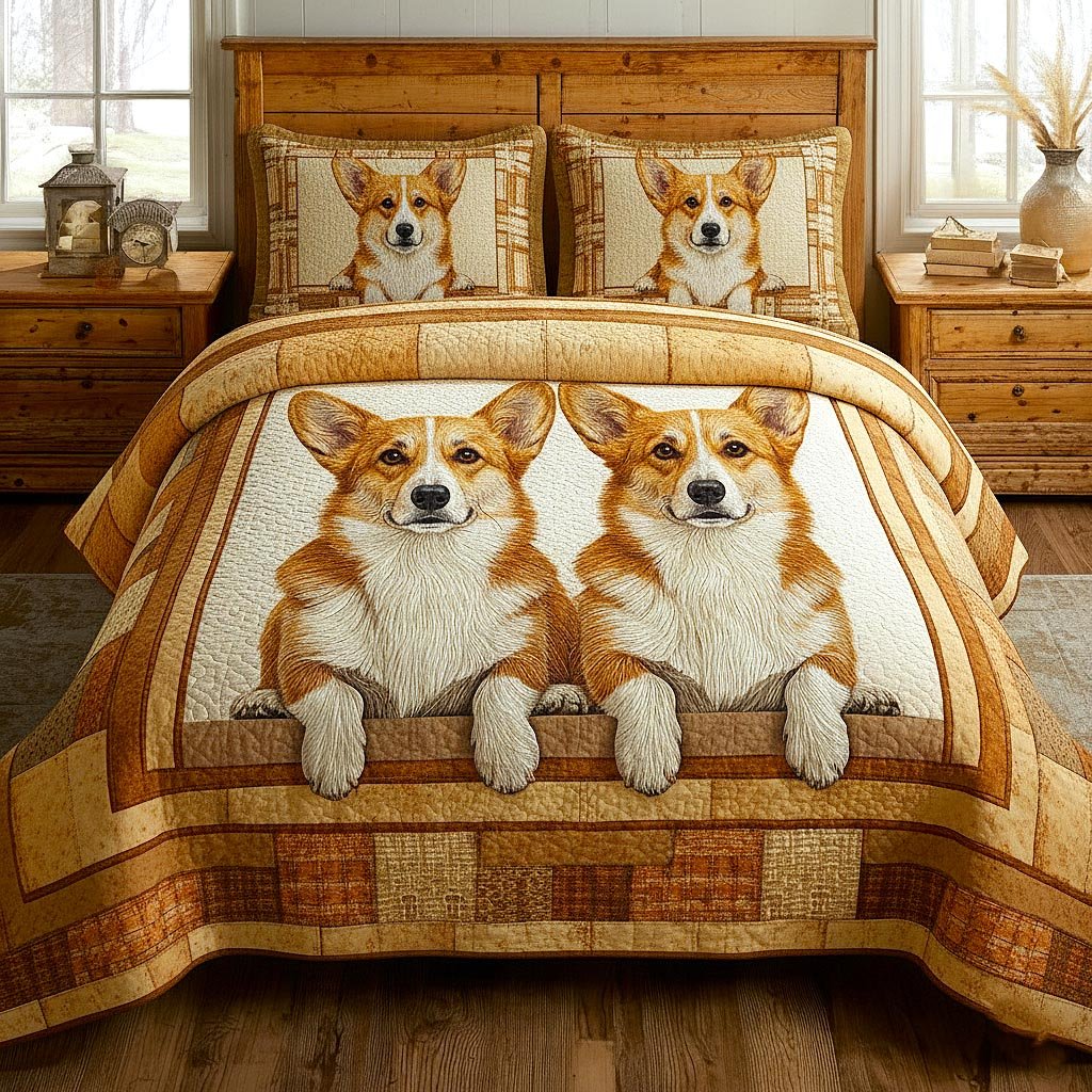 Cozy Paws Dog 3 Piece Quilted Bedding Set Gift For Dog Lovers