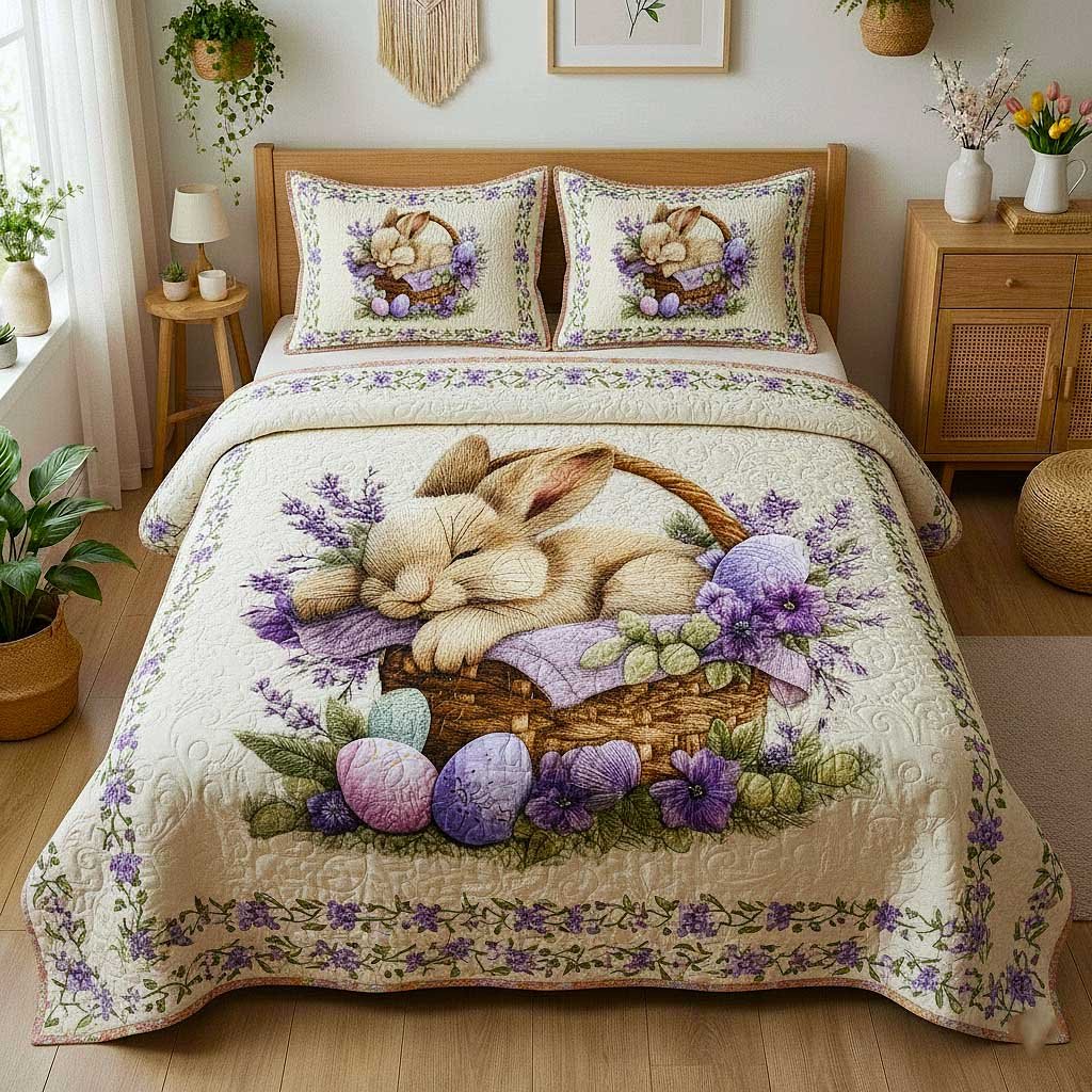 Joy 3 Piece Quilted Bedding Set Easter Gift For Home Decor Lovers