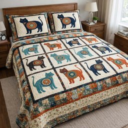 Cat Serenity 3 Piece Quilted Bedding Set Gift For Cat Lovers