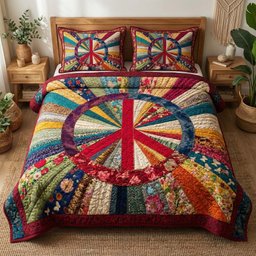 Patchwork Peace 3 Piece Quilted Bedding Set Gift For Home Decor Lovers
