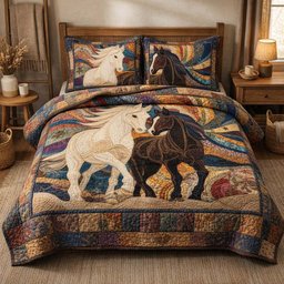 Harmony Horses 3 Piece Quilted Bedding Set Gift For Horse Lovers