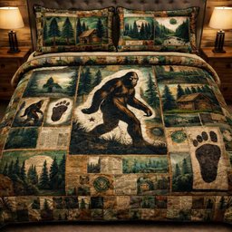 Bigfoot Cabin Chronicle 3 Piece Quilted Bedding Set Gift For Nature Lovers