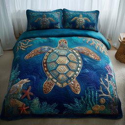 Ocean Breeze Beach 3 Piece Quilted Bedding Set Gift For Beach Lovers