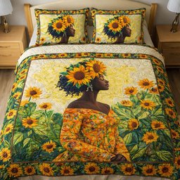 Sunflower Woman 3 Piece Quilted Bedding Set Gift For Flower Lovers