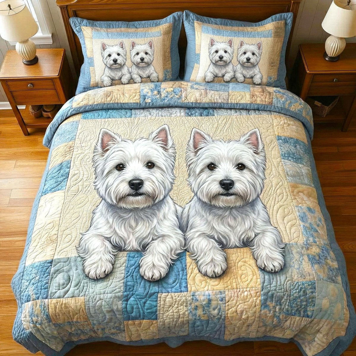 Cozy Paws Dog 3 Piece Quilted Bedding Set Gift For Dog Lovers