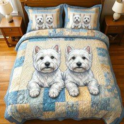 Cozy Paws Dog 3 Piece Quilted Bedding Set Gift For Dog Lovers