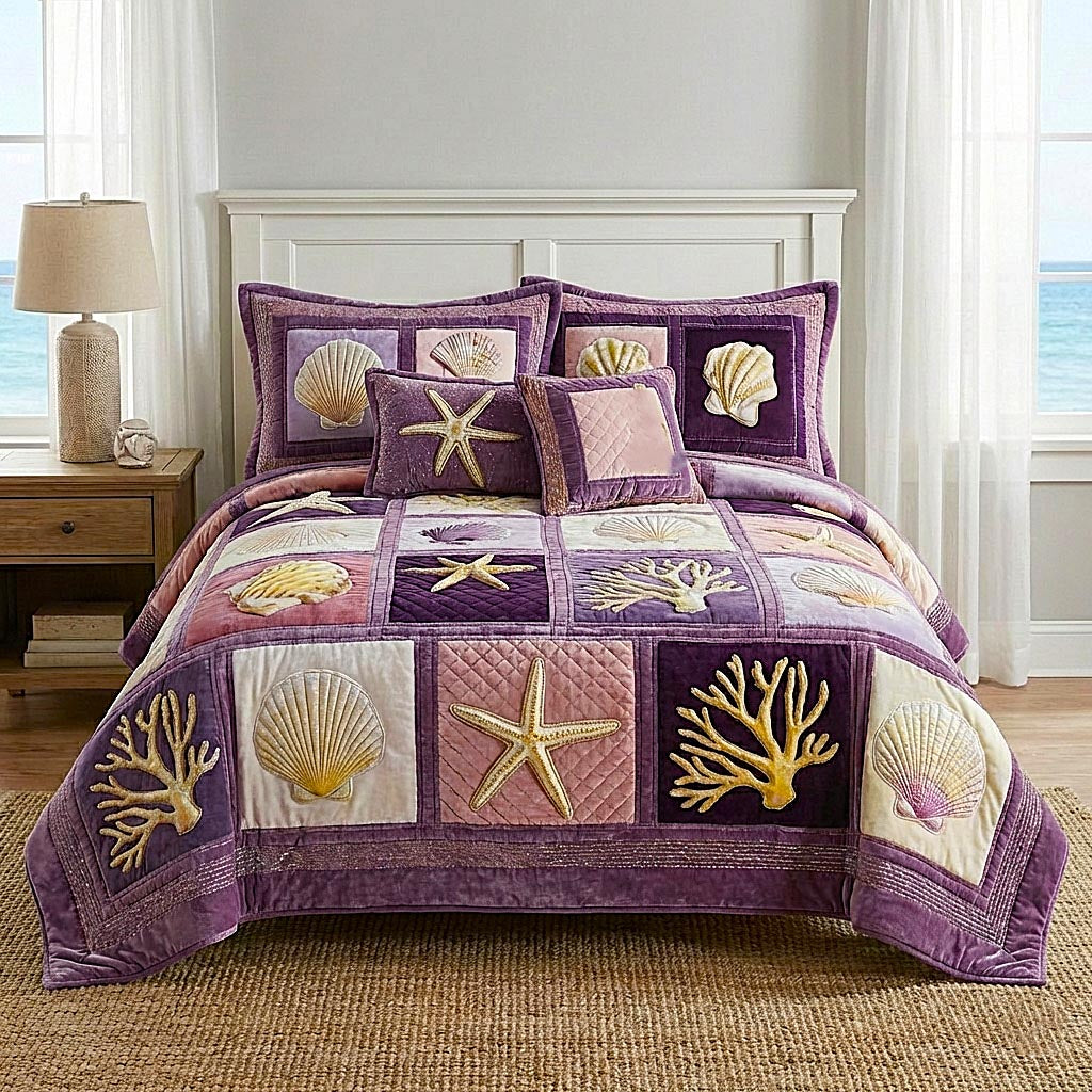 Coastal Whisper Beach 3 Piece Quilted Bedding Set Gift For Beach Lovers