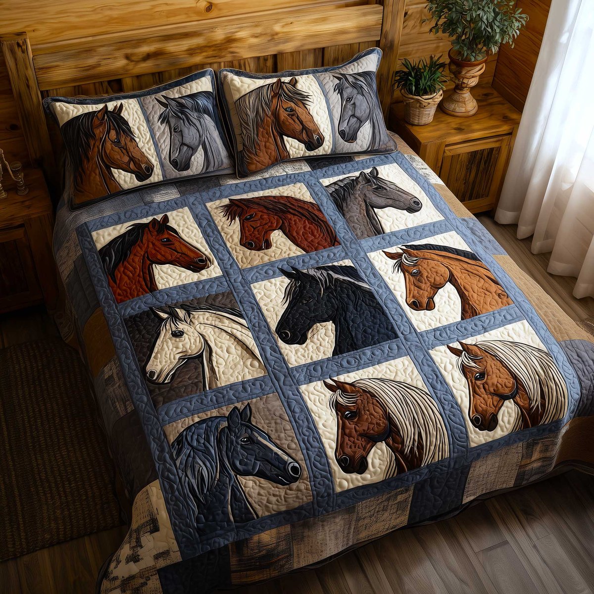 Prairie Spirit Horse 3 Piece Quilted Bedding Set Gift For Horse Lovers