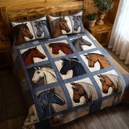 Prairie Spirit Horse 3 Piece Quilted Bedding Set Gift For Horse Lovers