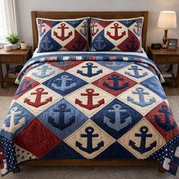 Coastal Anchor Nautical 3 Piece Quilted Bedding Set Gift For Beach Lovers