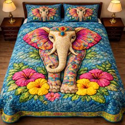 Gentle Jumbo 3 Piece Quilted Bedding Set Gift For Elephant Lovers