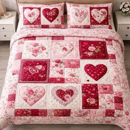 Loving Hearts 3 Piece Quilted Bedding Set Gift For Flower Lovers