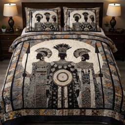 Tribal Moon Warriors 3 Piece Quilted Bedding Set Gift For African American Heritage Lovers