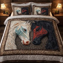 Twin Soul Horses 3 Piece Quilted Bedding Set Gift For Horse Lovers