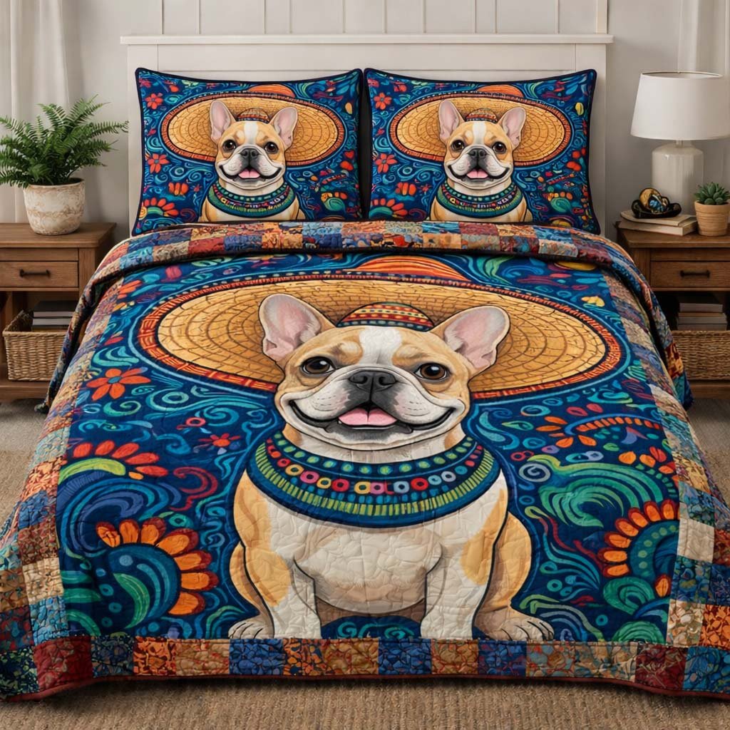 French Bulldog 3 Piece Quilted Bedding Set Gift For Dog Lovers