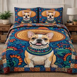 French Bulldog 3 Piece Quilted Bedding Set Gift For Dog Lovers
