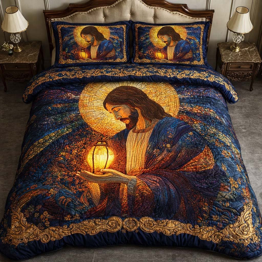 Sacred Lantern Christian 3 Piece Quilted Bedding Set Gift For Christians