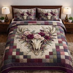 Nature Antlers 3 Piece Quilted Bedding Set Gift For Nature Lovers