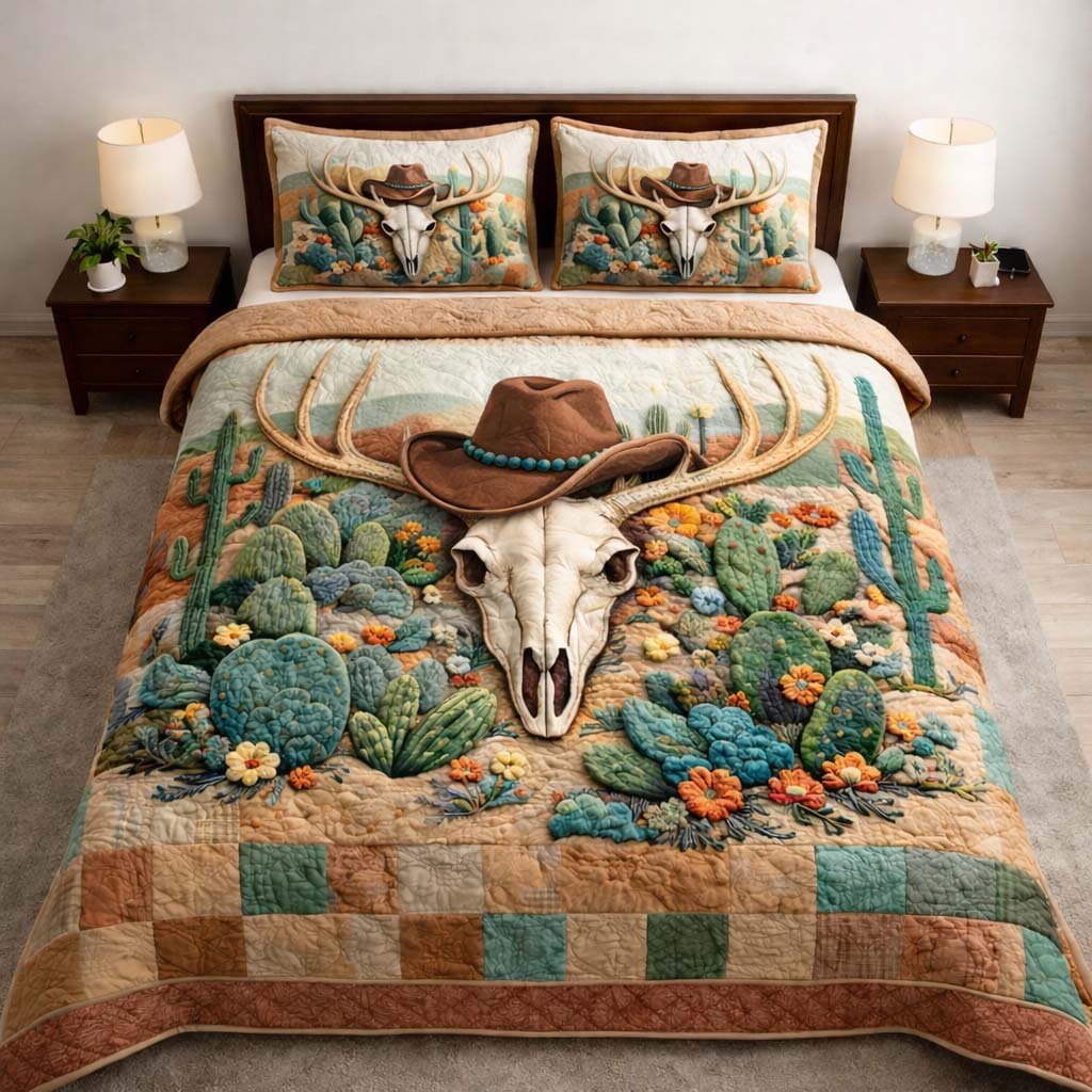 Nature Antlers 3 Piece Quilted Bedding Set Gift For Nature Lovers