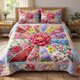 Petal Burst 3 Piece Quilted Bedding Set Gift For Flower Lovers