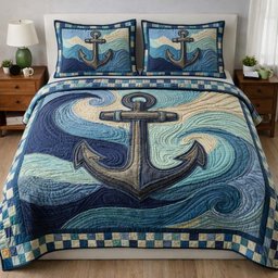 Ocean Anchor Nautical 3 Piece Quilted Bedding Set Gift For Beach Lovers