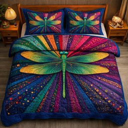 Cosmic Dragonfly 3 Piece Quilted Bedding Set Gift For Butterfly Lovers