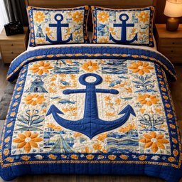 Floral Anchor 3 Piece Quilted Bedding Set Gift For Flower Lovers