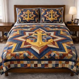 Coastal Anchor Nautical 3 Piece Quilted Bedding Set Gift For Beach Lovers