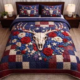 Nature Antlers 3 Piece Quilted Bedding Set Gift For Nature Lovers