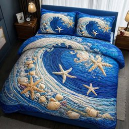 Ocean Wave Beach 3 Piece Quilted Bedding Set Gift For Beach Lovers