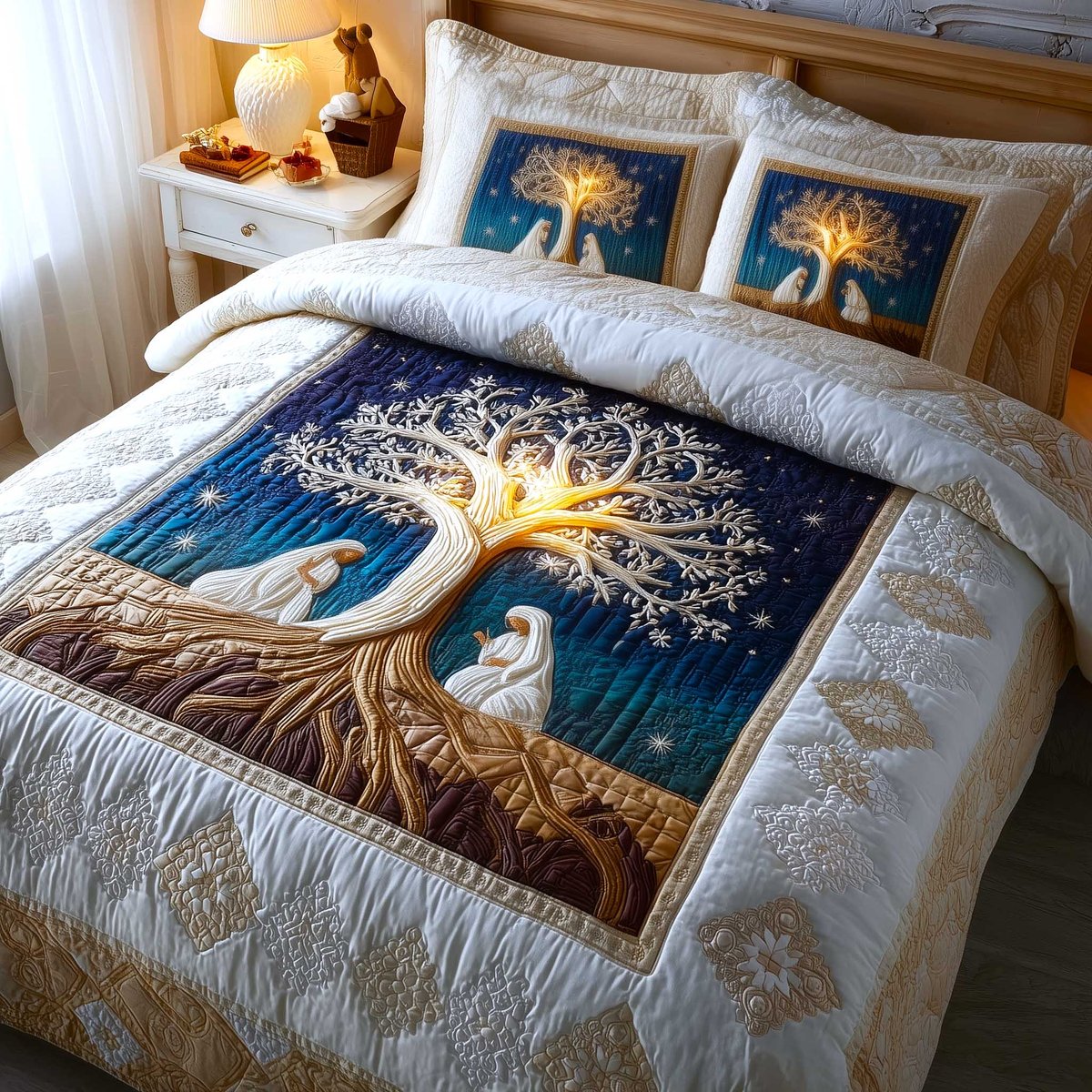 Heavenly Peace 3 Piece Quilted Bedding Set Gift For Home Decor Lovers