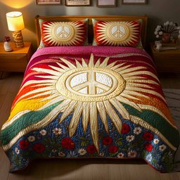 Groovy Peace 3 Piece Quilted Bedding Set Gift For Home Decor Lovers