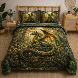 Majestic Dragon 3 Piece Quilted Bedding Set Gift For Fantasy Lovers
