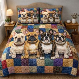 French Bulldog 3 Piece Quilted Bedding Set Gift For Dog Lovers