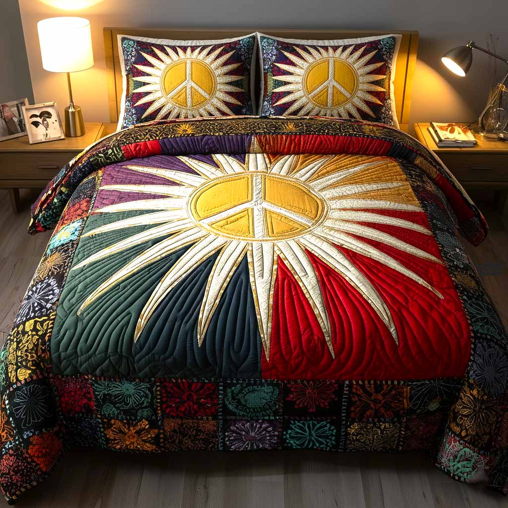 Peace Vibes 3 Piece Quilted Bedding Set Gift For Home Decor Lovers