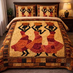 Village Life Harmony 3 Piece Quilted Bedding Set Gift For African American Heritage Lovers